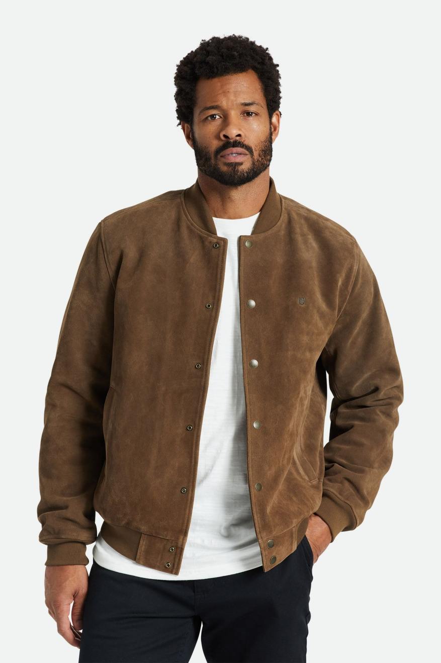 Brixton Dillinger Reserve Velúr Bomber Férfi Kabát Barna | MERT-51398