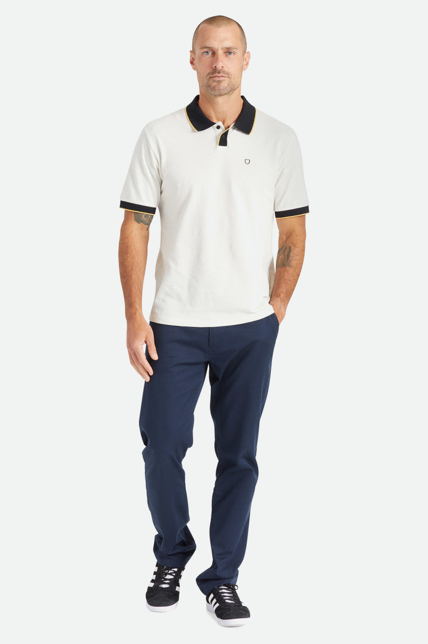 Brixton Proper S/S Polo Férfi Kötöttáru Fehér Fekete | MKXF-70362