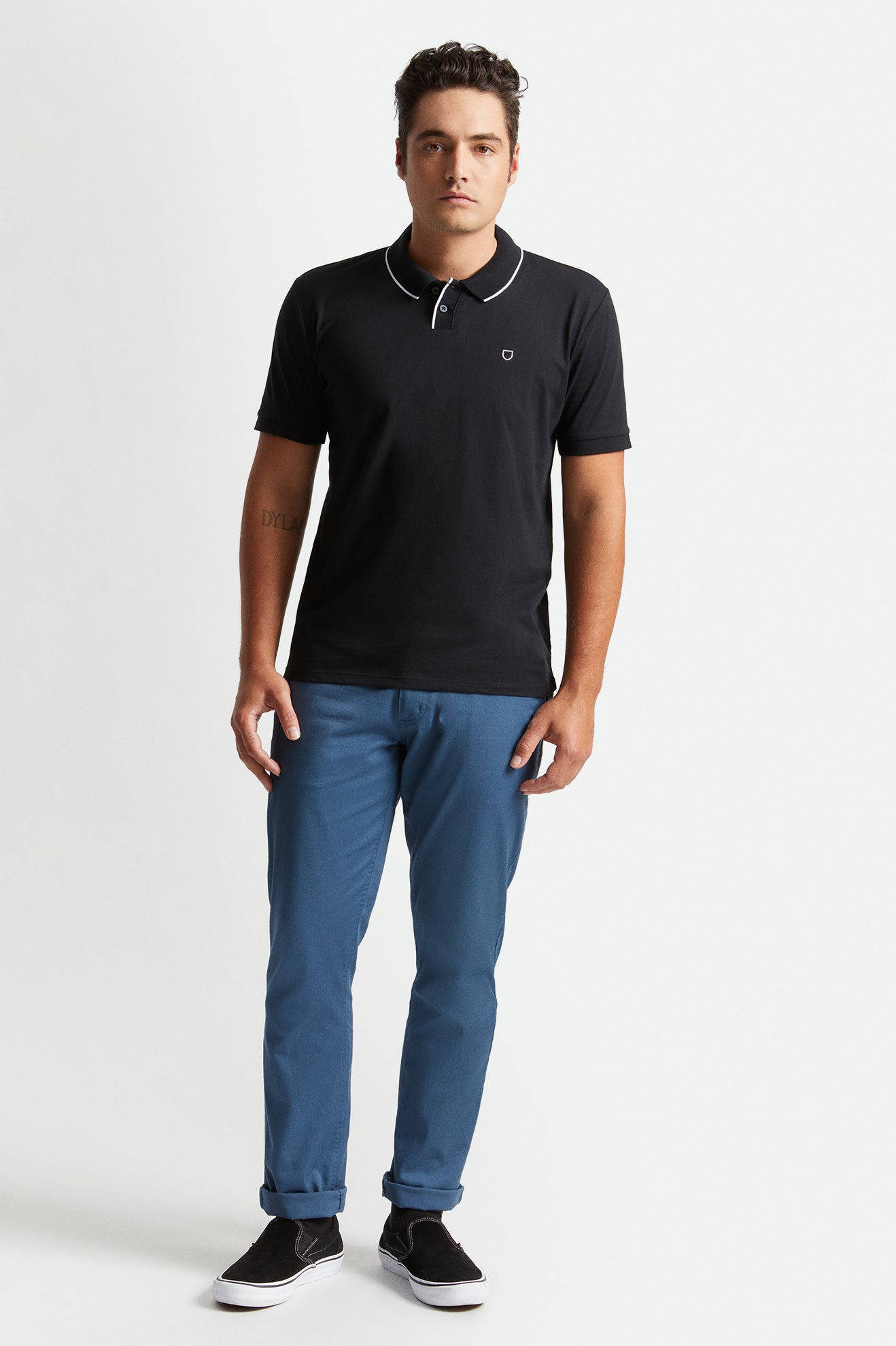 Brixton Proper S/S Polo Férfi Kötöttáru Fekete Fehér | NHYR-30427