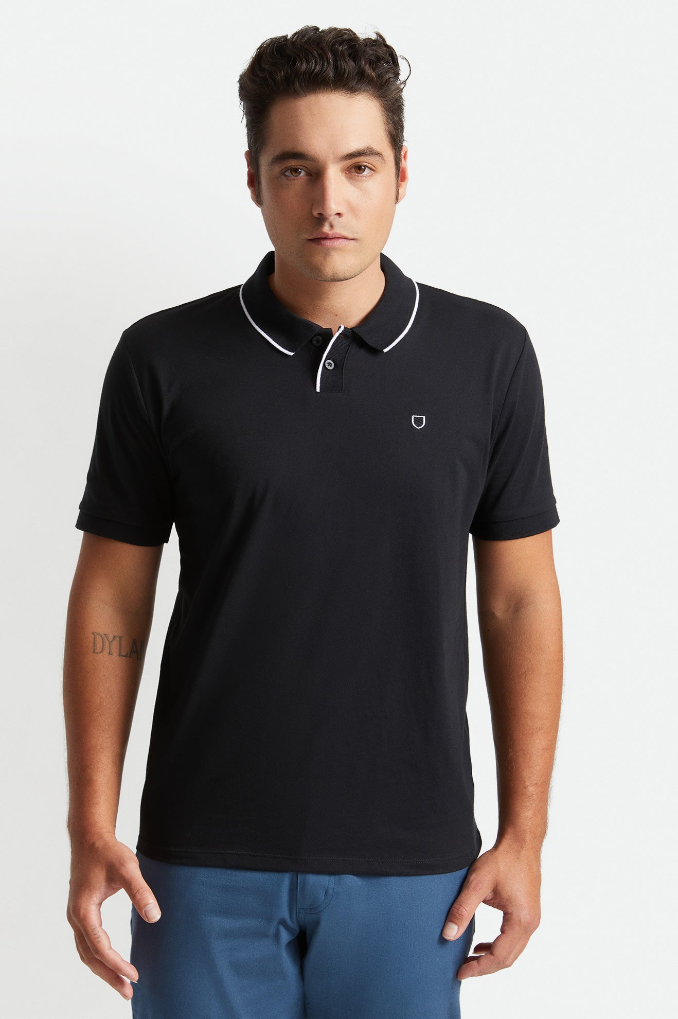 Brixton Proper S/S Polo Férfi Kötöttáru Fekete Fehér | NHYR-30427