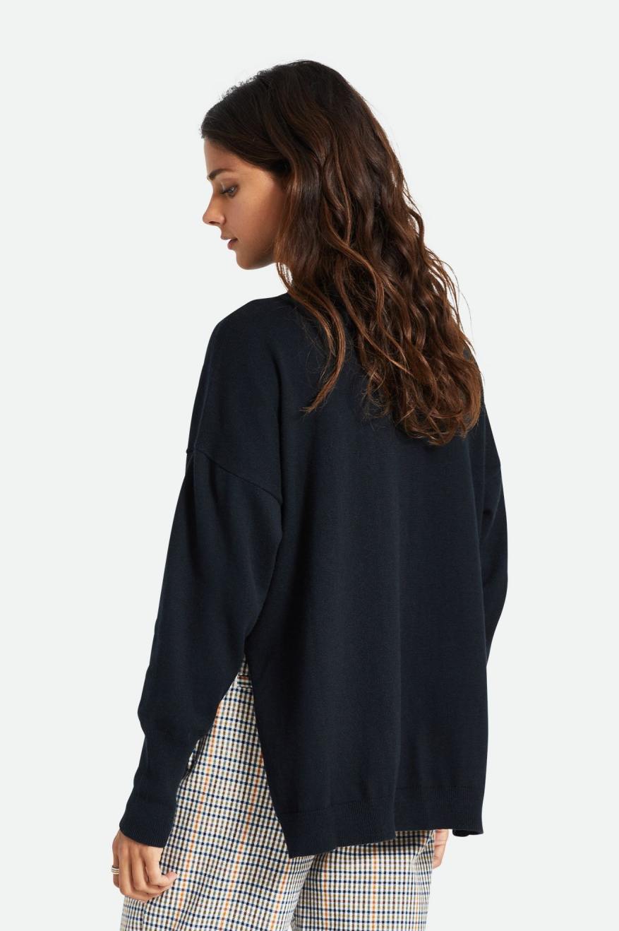 Brixton Reserve Oversized Cashmere Pulóver Női Felsők Fekete | MHRD-72413